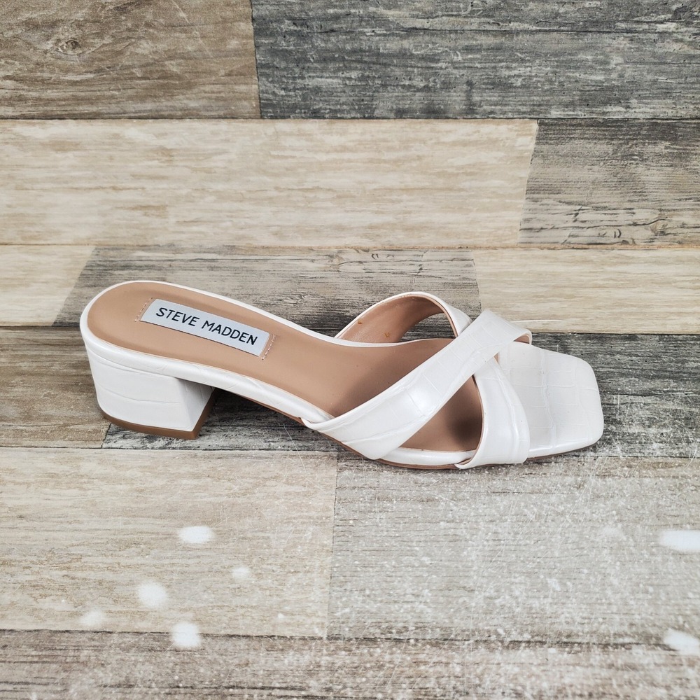 Steve Madden Gaia Womens Sandals Sz 6 M Bone Croco Leather Block Heel Slides